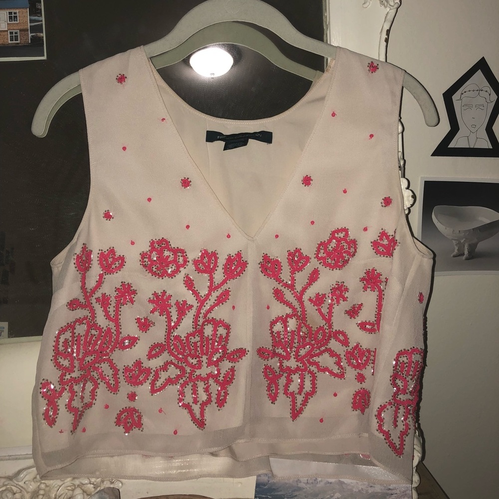 French Connection Embroidered Pink Crop Top